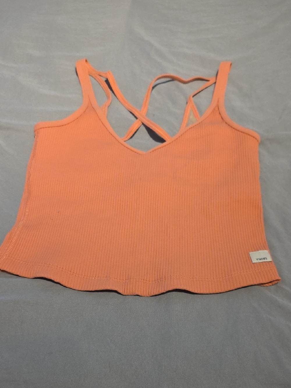 Vuori Ribbed Strappy Crop Tank Top - Peach